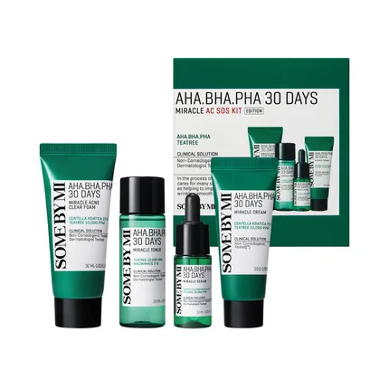 Some By Mi 30 Days AHA-BHA-PHA Miracle AC SOS Kit 4 pcs (Deze set bevat:1x 30ml Acne Clear Foam1x 30ml Toner1x 20ml Cream1x 10ml Serum)